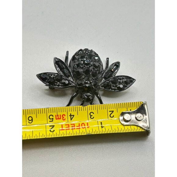 Vintage Black Bug Pin Brooch Enamel and Rhinestones Insect Beetle Japanned Style - Picture 6 of 6